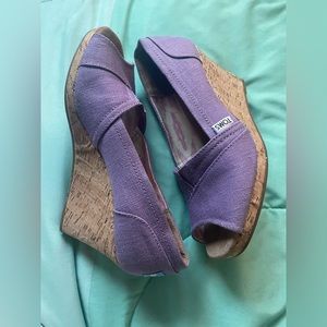 TOMS purple wedge sandals, size 8
